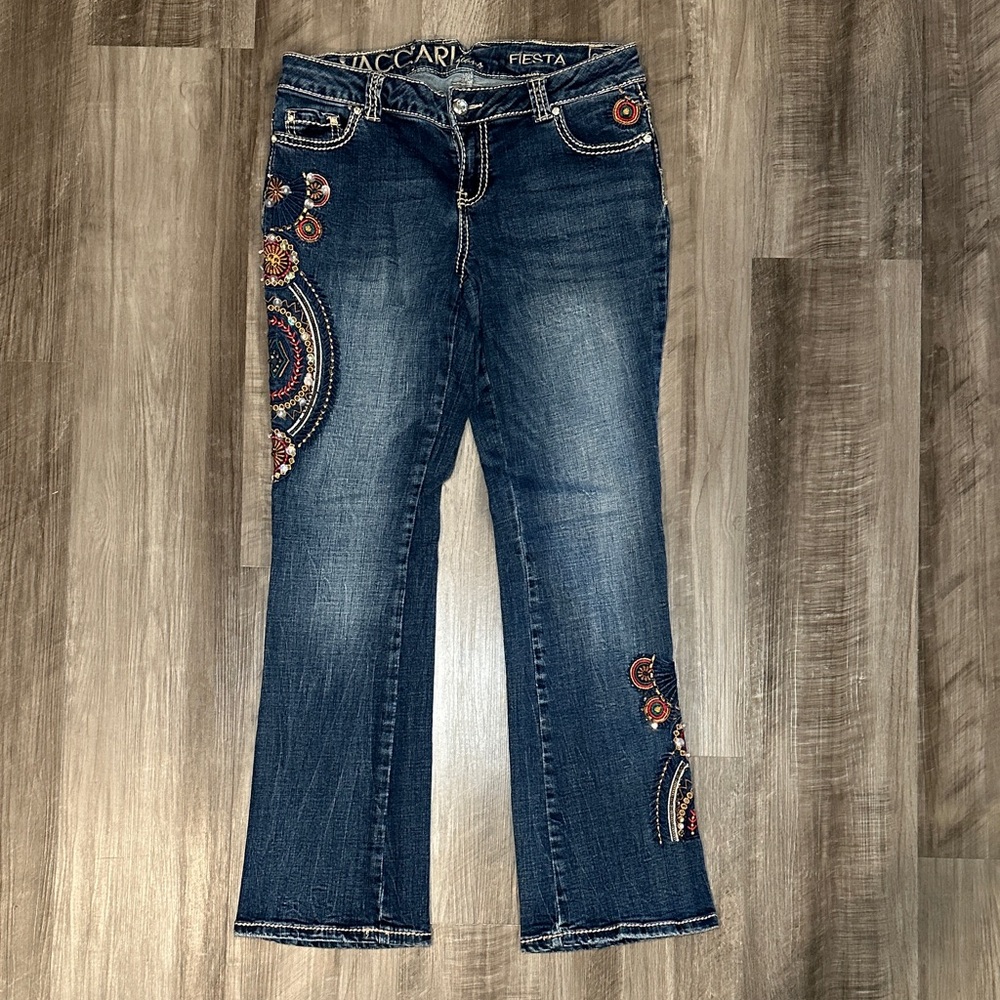 Vaccari Fiesta Southwestern Embroidered Bootcut Jeans - 29R